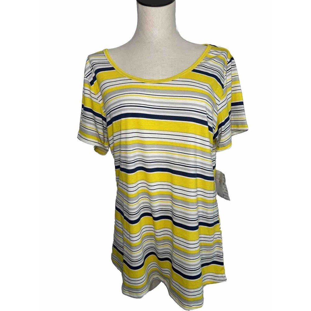 NWT LuLaRoe Yellow Striped Short Sleeve Classic T-shirt Tunic Top XL